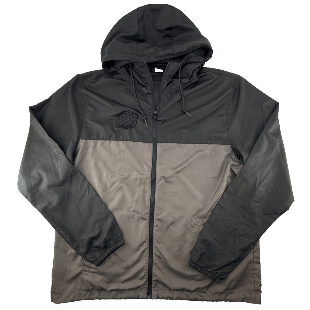 ZOIC Men's XL Hooded Windbreaker Jacket Black Gray Full Zip Lightweight Outdoor